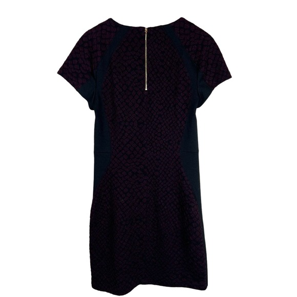 Rebecca Taylor‎ Dress 6 Women Textured Sheath Short Sleeve Black Purple - Picture 2 of 11